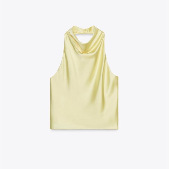 ZARA Satin Effect Halter Top – Light Yellow – Size L – NWT New With Tags 💛 - Picture 6 of 12